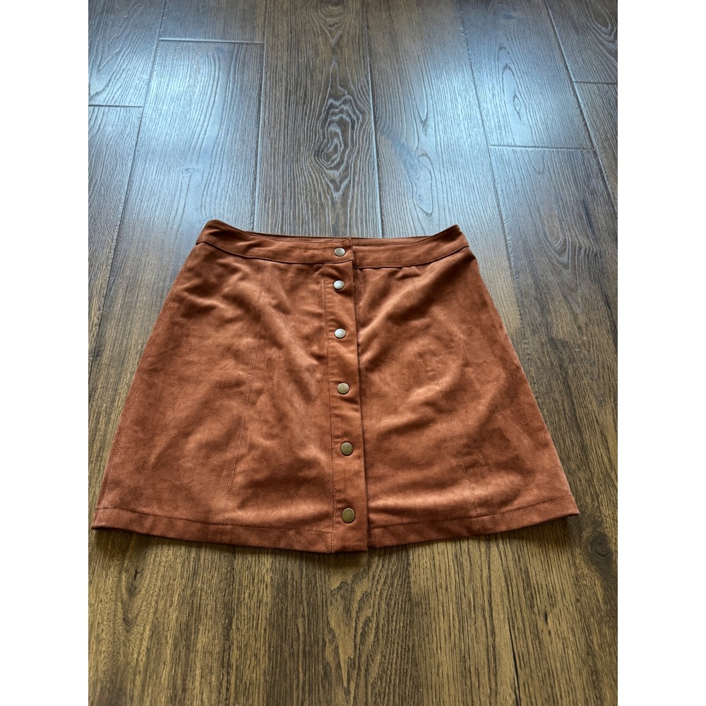 Forever 21 Contemporary Brown Faux Suede Button Front Mini Skirt XL